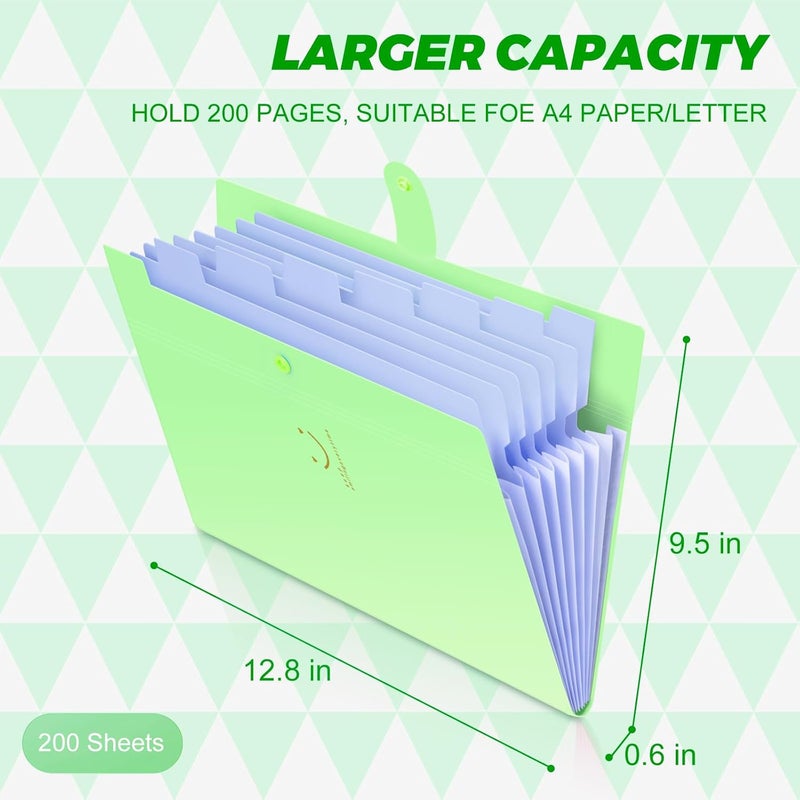 Nicecho Expanding File Folder, 8 Pockets Accordion File Organizer, A4 Letter Size Paper Document Receipt Organizer Accordian Filing Folder for Classroom, Home, Office and Travel(Grass Green) - Image 3